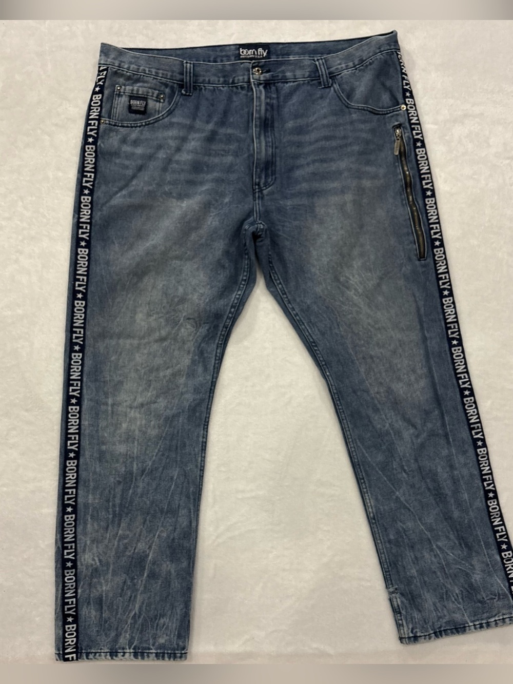 Born Fly Logo Tape Side Straight Leg Jeans Men’s Size 46